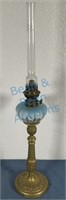 Blue opalescent and brass Victorian kerosene lamp
