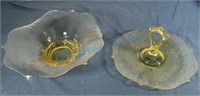 Two pieces of yellow depression glass