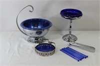 Cobalt Glass & Silver Serve ware