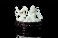 CHINESE WHITE JADE CARVED LUOHAN DRAGON GROUP