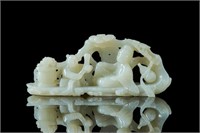 CHINESE WHITE JADE CARVED TWO FIGURE GROUP