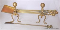Vintage Brass Fire Iron Set/Shoehorn/ Fire Dogs