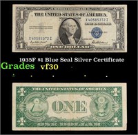 1935F $1 Blue Seal Silver Certificate Grades vf++