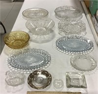 Lot of glass dishes w/ metal plate