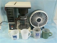 Coffee Maker, Fan & Mugs