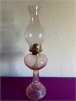 Vtg #2 Queen Anne B & P Pink Glass Oil Lamp