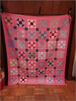 Vintage handstitched block pattern quilt,