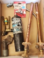 Box of Assorted Plumbing Stuff, Propane Cylinder