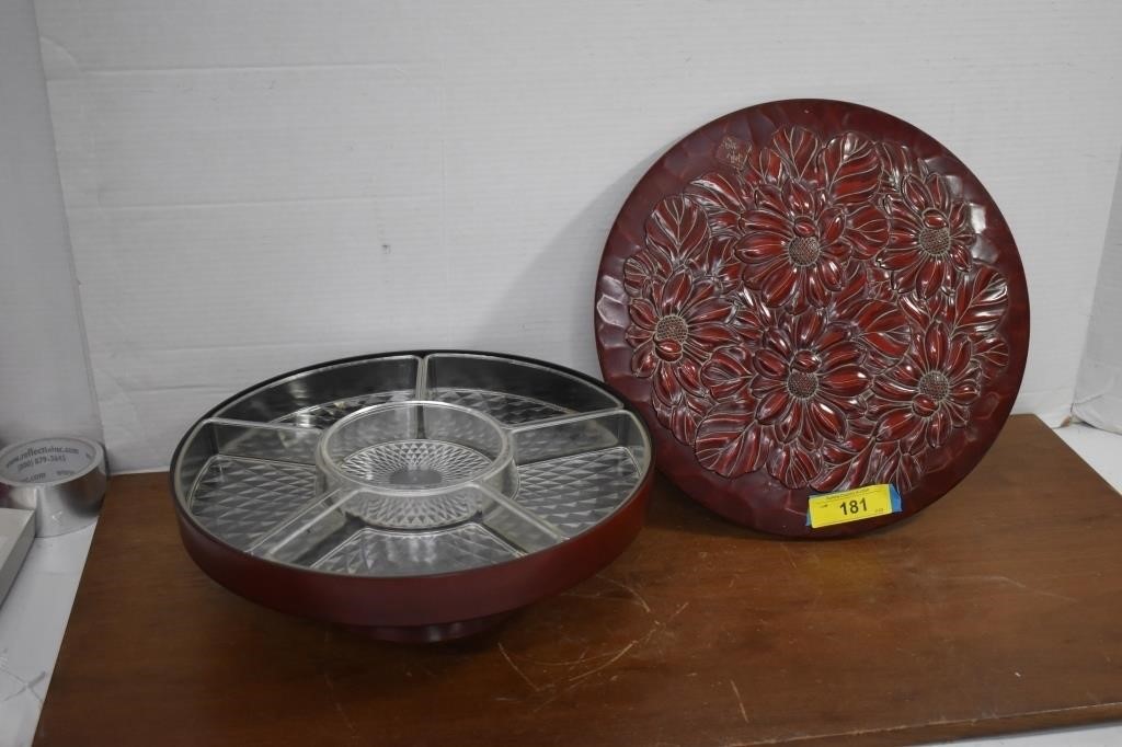 10" Japanese Red Laquered Plastic Lazy Susan