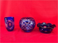 Cobalt Blue Cut Glass Candle Votive Vases & Bowls