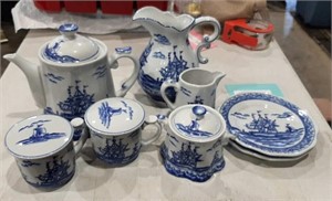 Flow blue partial tea set