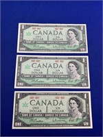 1867/1967 X 3 Canda CENTENNIAL One Dollar Bills
