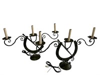 Pair of Horseshoe and Whip Iron Table Lamps