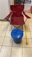 Folding Chair, Plastic Bin With Pool Toys