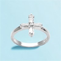 Sterling Silver Simulated Diamond Cross Ring