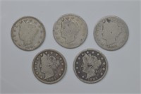 5 - Liberty Head V Nickels (94,94,83nc,83nc,83wc)