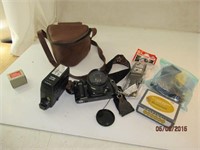 Canon A-1 Camera, Sunpak Flash, Tamron Lens,