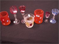 Seven pieces of vintage glass: three tumblers,