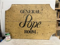 Wooden General Pope Room sign