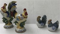 2 PAIR CERAMIC CHICKEN FIGURINES