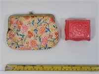 Vintage Pink Flower Beaded Clasp Bag & Ceramic Box