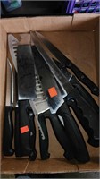 Large lot of plastic handled kitchen knives