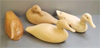 4 unfinished wooden duck decoys incl. Rein