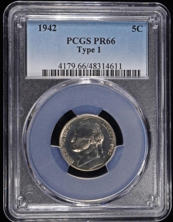 1942 T-1 JEFFERSON NICKEL PCGS PR-66