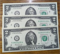 $6 Consecutive serial number uncirculated $2