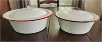 Vintage enamelware 2 covered bowls- bowl with lid