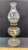 Antique Chicago Pattern Oil Lamp w/Tin Base &