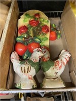 rooster and fruits decorative knickknacks
