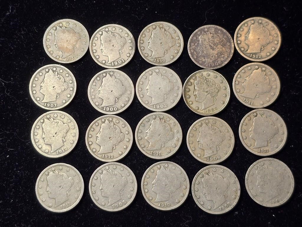 Various Dates Liberty Head V Nickels (20)....
