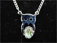 ABALONE STONE OWL PENDANT NECKLACE ROCK STONE LAPI