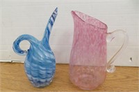 2 Art Glass Pitchers 7 1/2" high