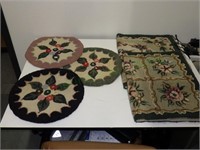 set of five hooked cotton rugs