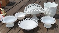 6 pcs. Milk Glass inc/Open Lace