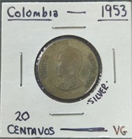 Silver 1953 Colombian coin