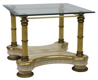 FRENCH GLASS-TOP PARCEL GILT & PAINTED SIDE TABLE