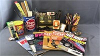 Assorted Junk Drawer Lot & Car Magazines