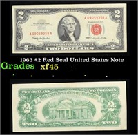 1963 $2 Red Seal United States Note Grades xf+