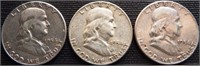 (3) 1954 Franklin Silver Half Dollars - Coins