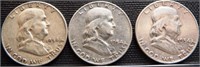 (3) 1954-D Franklin Silver Half Dollars - Coins