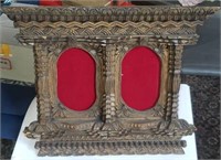 Folk Art Carved Double Picture Frame