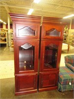 Pair Cherry Finish Lighted Curio type Cabinets