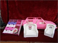 Barbie limo, chairs, accessories.