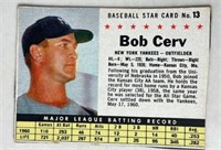 1961 Post Cereal Baseball Card #13 Bob Cerv, New