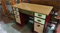 PAINTED KNEE HOLE STUDENT DESK, 7 DRAWERS