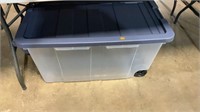 Large clear tote with wheels blue lid