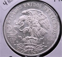 1968 MEXICO SILVER 25 PESOS GEM